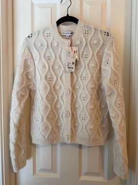 NWT Uniqlo x Ines de la Fressange Pointelle Crew Neck Long-Sleeve Cardigan
